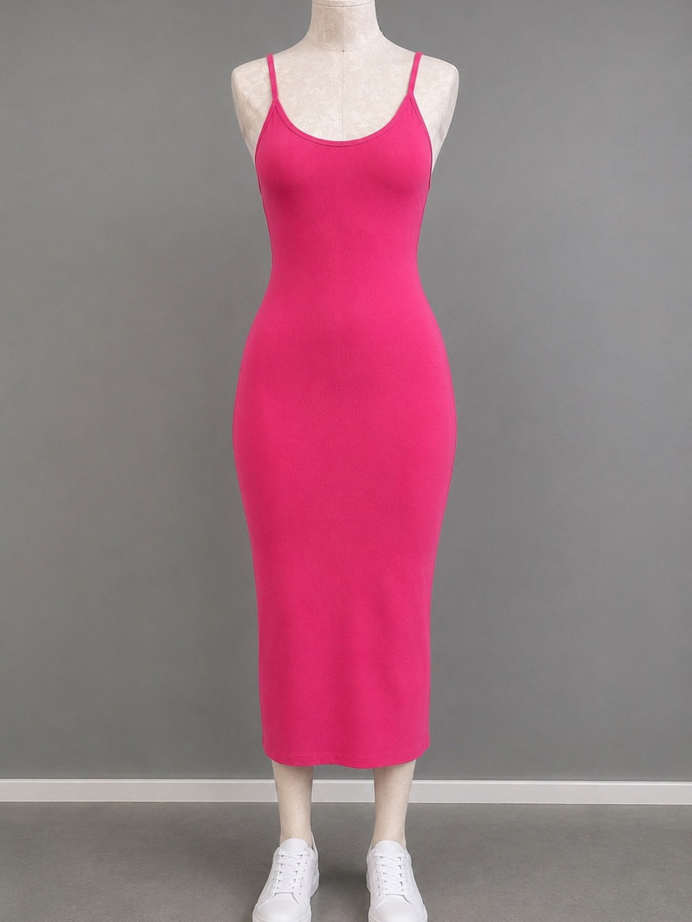 ⭐️ZENANA RIBBED BODYCON MIDI HOT PINK DRESS - Picture 6 of 8